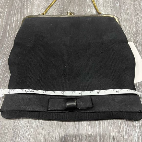 Vintage Black Evening Bag Bow Accent 7”w x 7.5”h x 1” d - Picture 7 of 9
